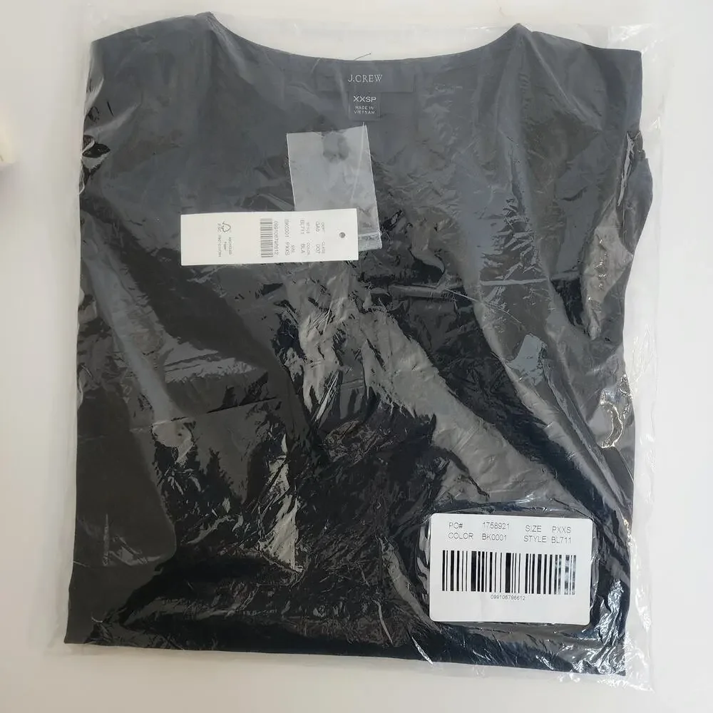 NWT J. Crew Puff 3/4 Sleeve‎ Satin Back Crepe Blouse Black Women's SZ XXSP